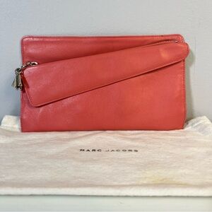 Marc by Marc Jacobs Pink Leather Clutch Purse Asymmetrical Zip Logo Coin Purse